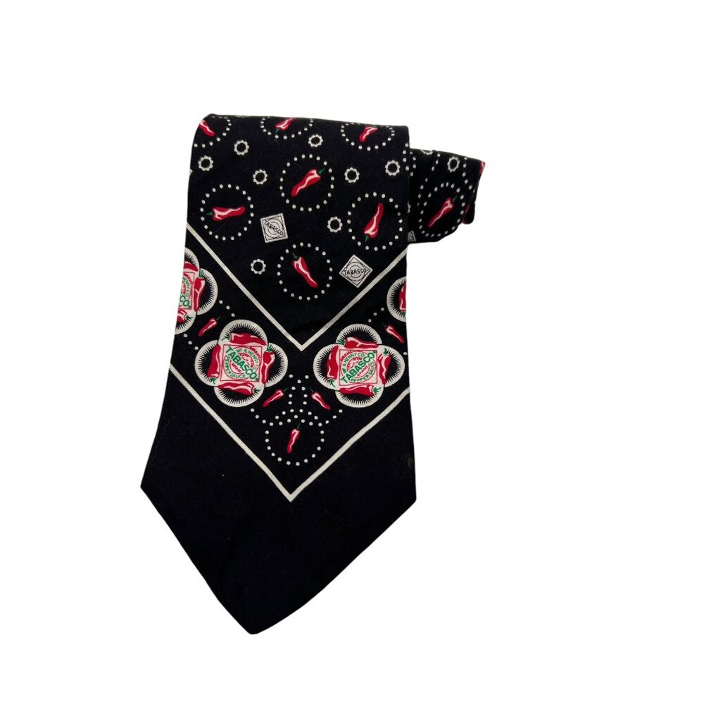 Tabasco Black Bandana Necktie Tie Peppers 100% Cotton 56" x 3.75" NWOT